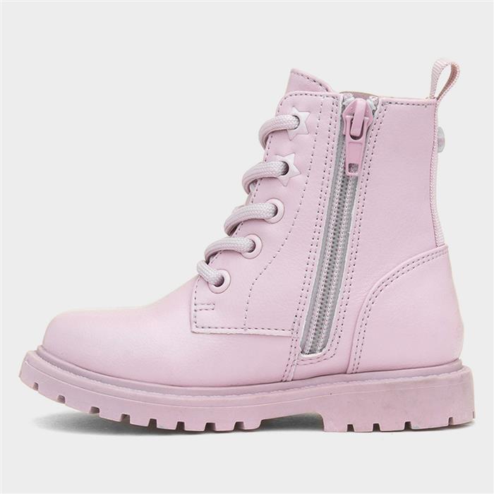 Evelyn Girls Lilac Lace Up Ankle Boot