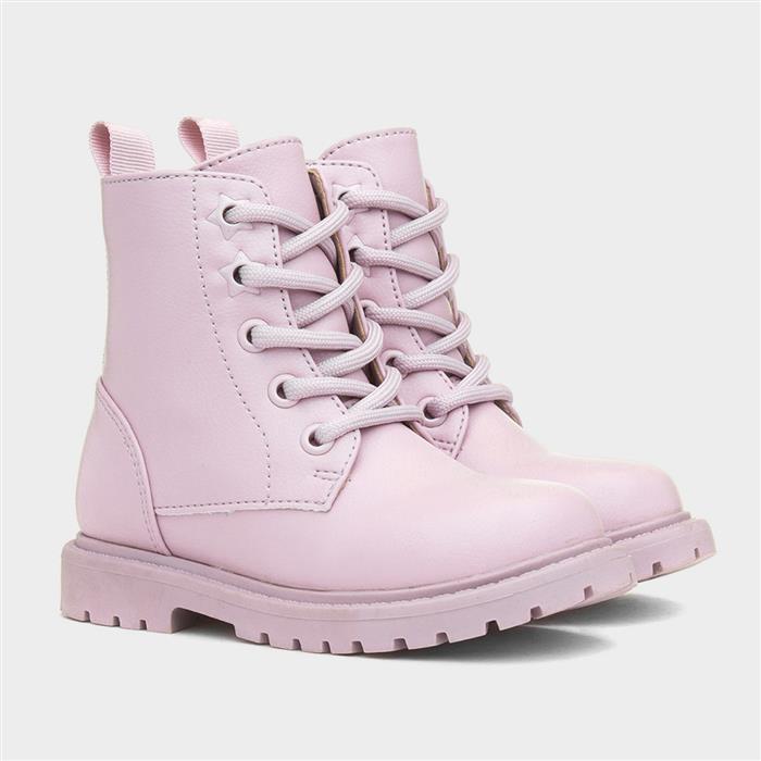 Evelyn Girls Lilac Lace Up Ankle Boot
