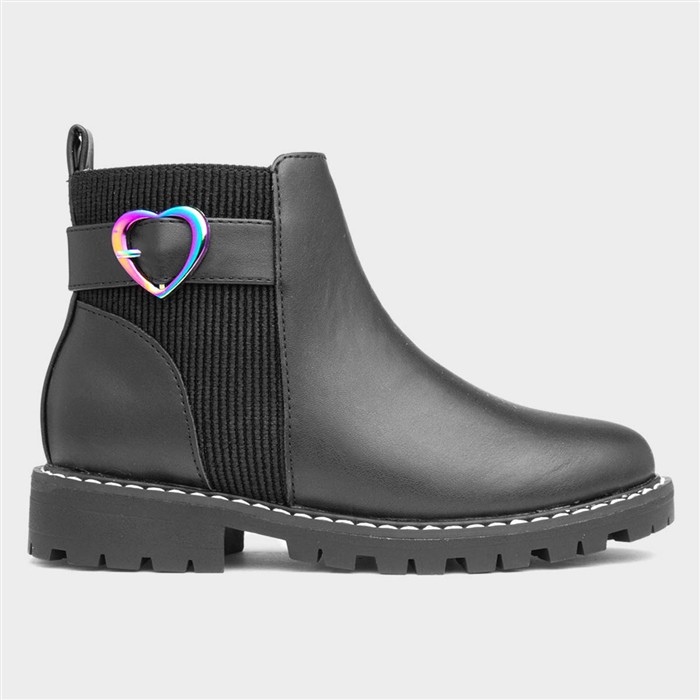 Lilana Girls Black Zip Up Heart Boot