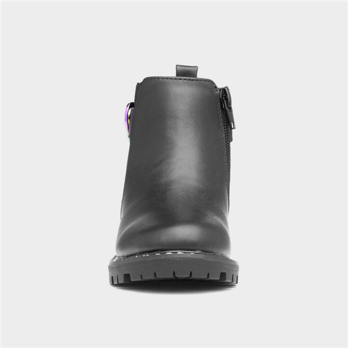 Lilana Girls Black Zip Up Heart Boot