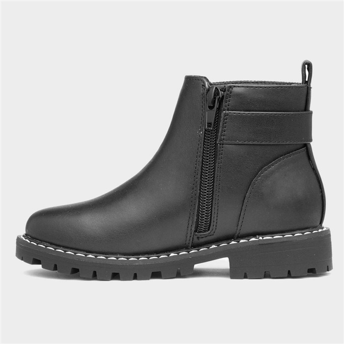 Lilana Girls Black Zip Up Heart Boot