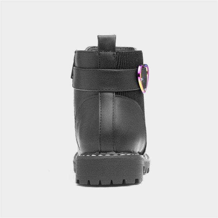 Lilana Girls Black Zip Up Heart Boot