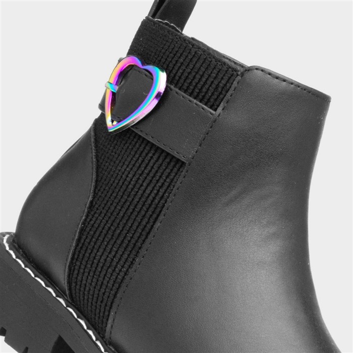 Lilana Girls Black Zip Up Heart Boot