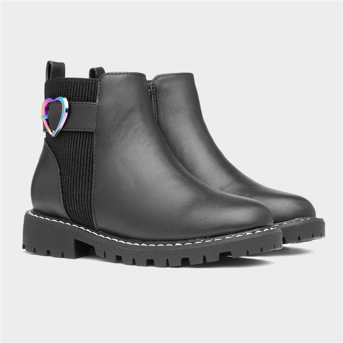 Lilana Girls Black Zip Up Heart Boot
