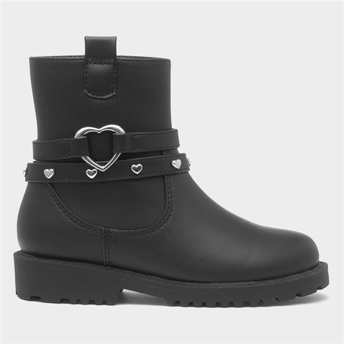 Lane Girls Black Zip Up Heart Ankle Boot