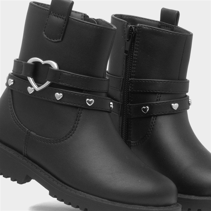 Lane Girls Black Zip Up Heart Ankle Boot
