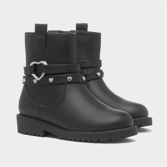 Lane Girls Black Zip Up Heart Ankle Boot