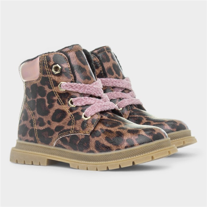 Emery Girls Leopard Lace Up Ankle Boot