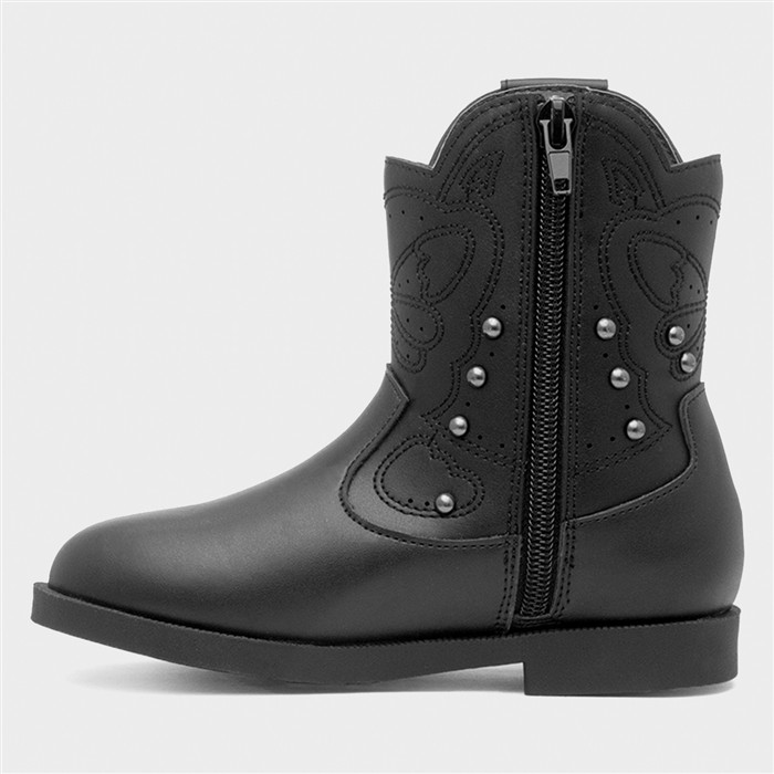 Camille Girls Black Zip Up Ankle Boot