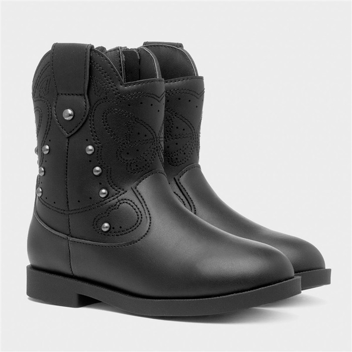 Camille Girls Black Zip Up Ankle Boot