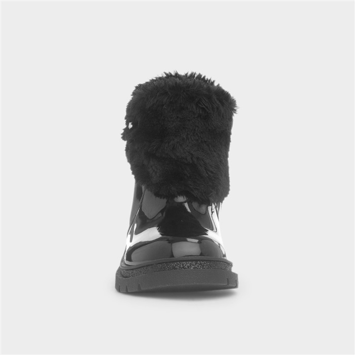 Louisa Girls Black Patent Faux Fur Boot