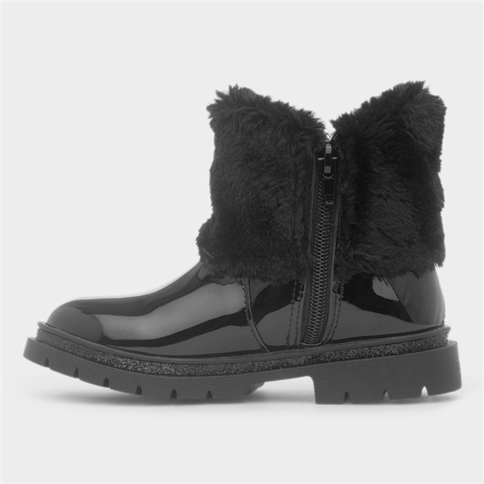 Louisa Girls Black Patent Faux Fur Boot