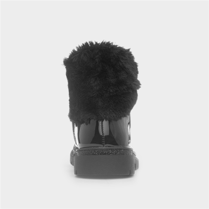 Louisa Girls Black Patent Faux Fur Boot
