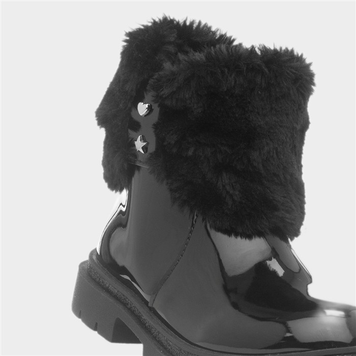 Louisa Girls Black Patent Faux Fur Boot