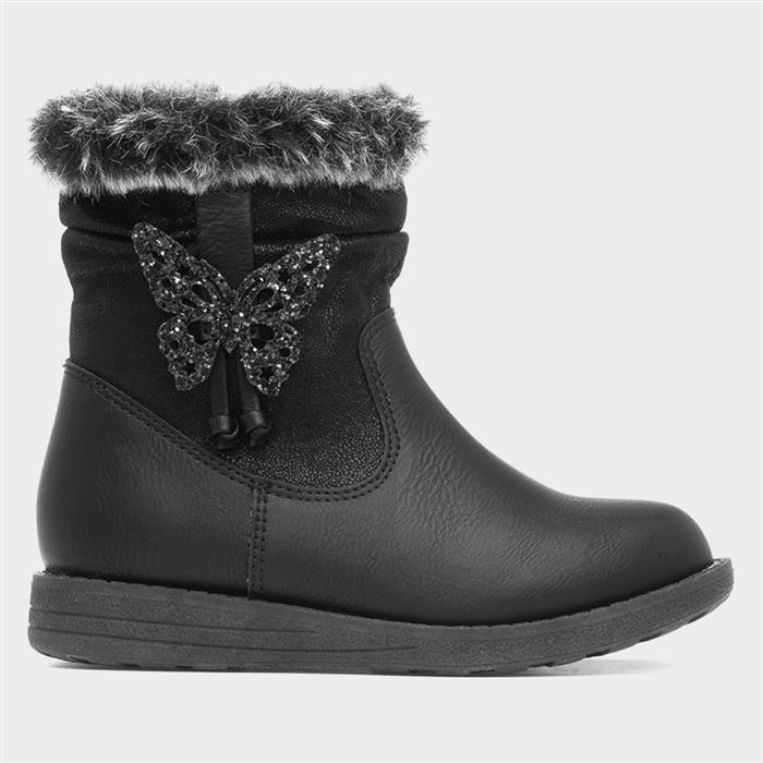 Lorna Girls Black Zip Up Butterfly Boot