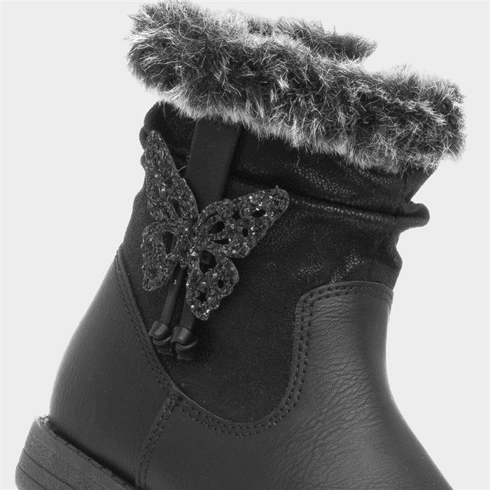 Lorna Girls Black Zip Up Butterfly Boot