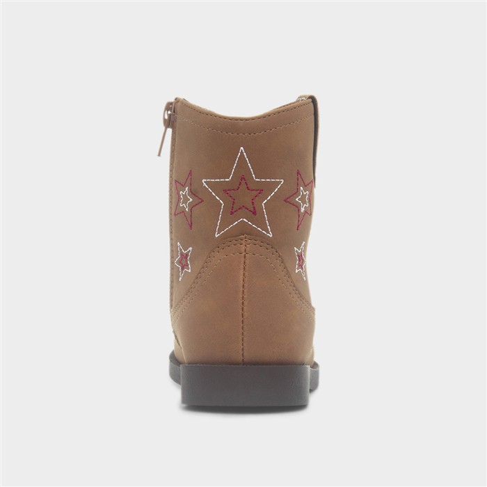 Lainey Girls Tan Cowboy Star Ankle Boot