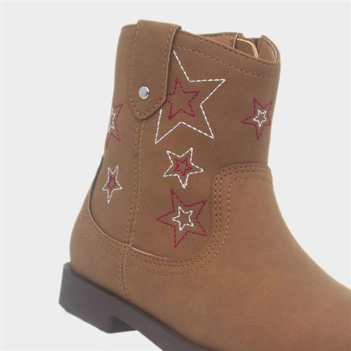 Lainey Girls Tan Cowboy Star Ankle Boot