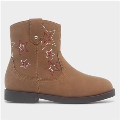 Lainey Girls Tan Cowboy Star Ankle Boot