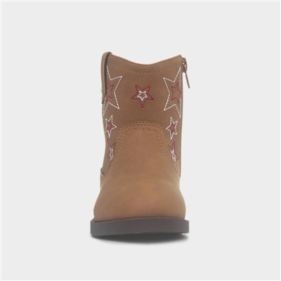 Lainey Girls Tan Cowboy Star Ankle Boot