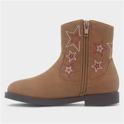 Lainey Girls Tan Cowboy Star Ankle Boot