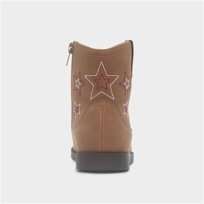 Lainey Girls Tan Cowboy Star Ankle Boot