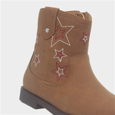 Lainey Girls Tan Cowboy Star Ankle Boot