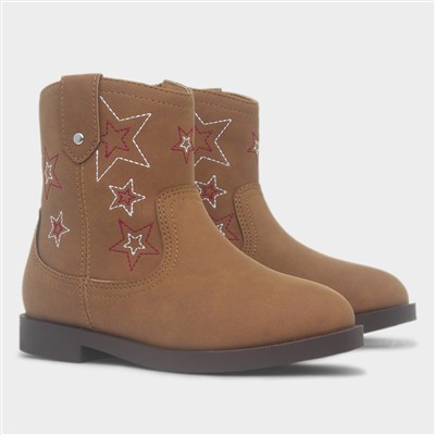 Lainey Girls Tan Cowboy Star Ankle Boot