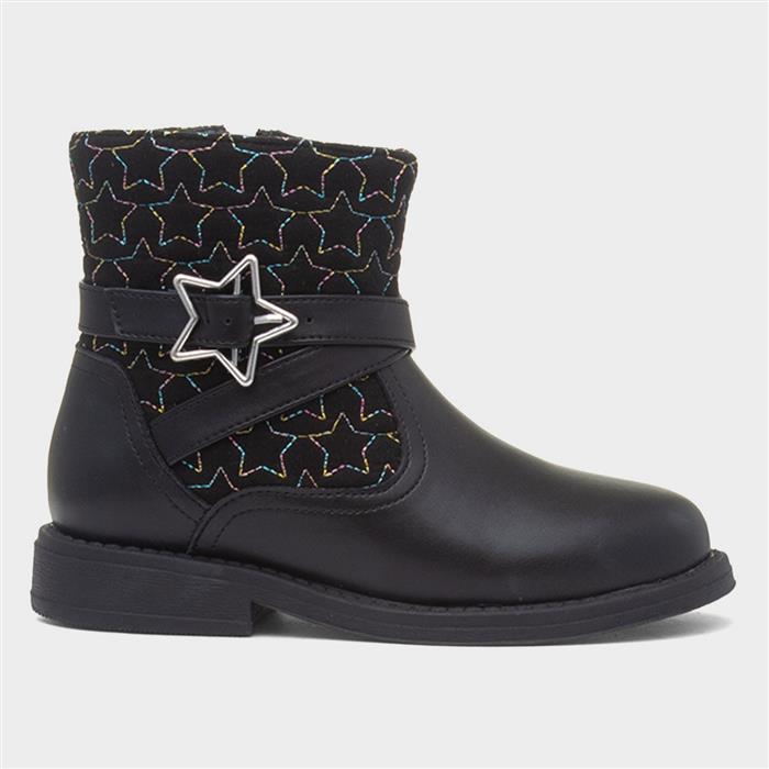 Leanne Girls Black Star Ankle Boot