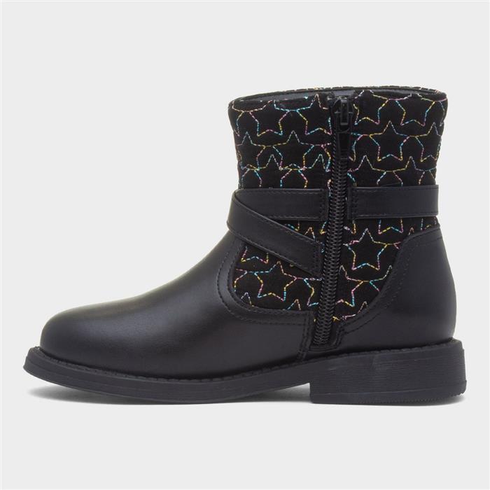 Leanne Girls Black Star Ankle Boot