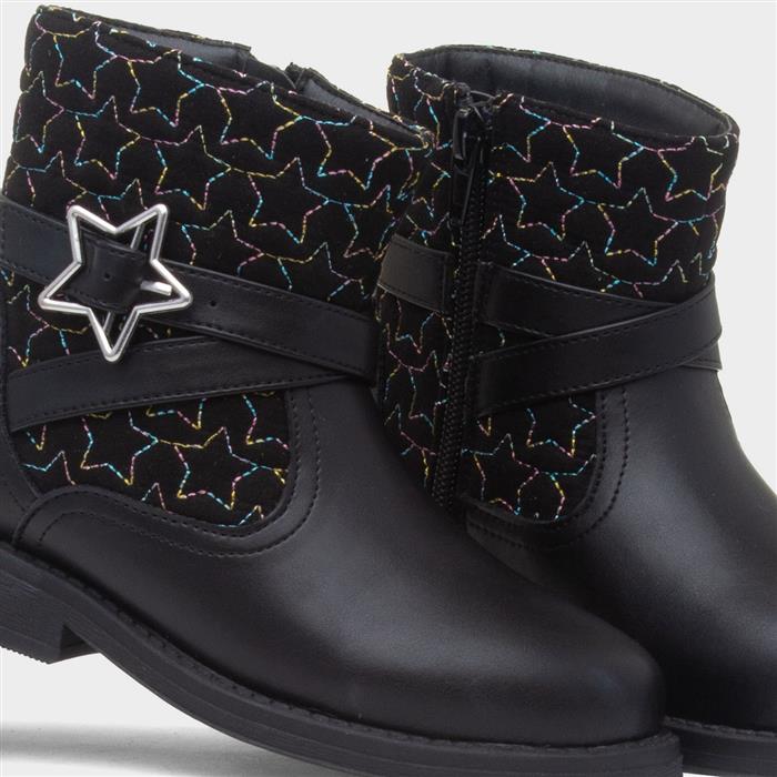 Leanne Girls Black Star Ankle Boot
