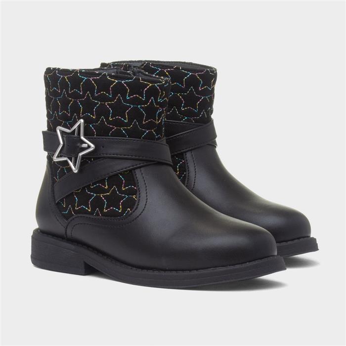 Leanne Girls Black Star Ankle Boot
