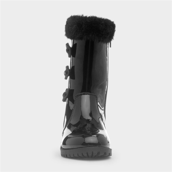 Farrah Girls Black Patent Bow Calf Boot