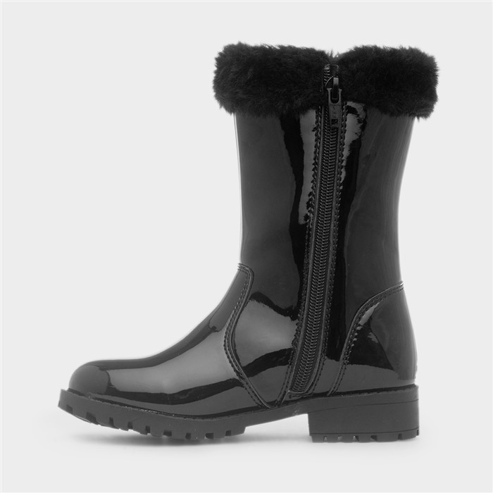 Farrah Girls Black Patent Bow Calf Boot