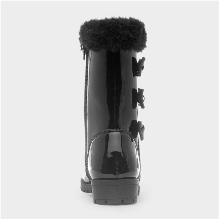 Farrah Girls Black Patent Bow Calf Boot