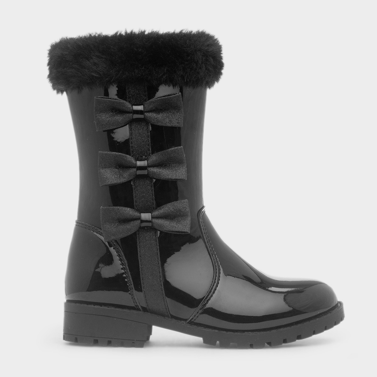 Farrah Girls Black Patent Bow Calf Boot