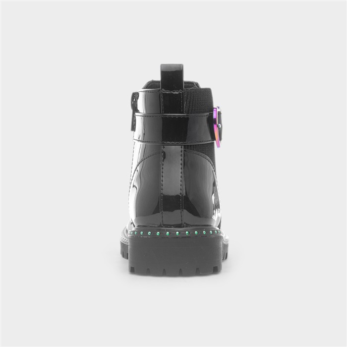 Lara Girls Black Patent Heart Ankle Boot