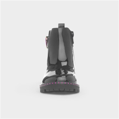 Lara Girls Black Patent Iridescent Boot