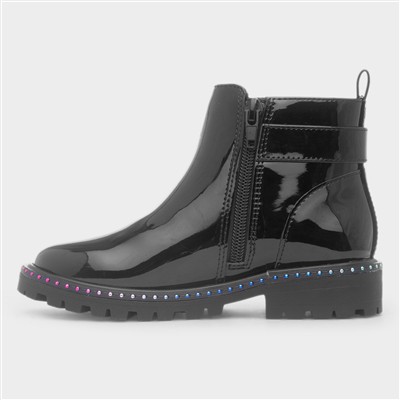 Lara Girls Black Patent Iridescent Boot