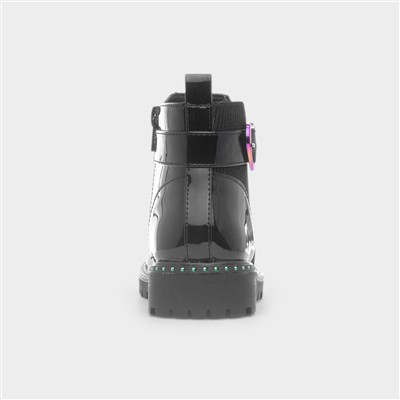 Lara Girls Black Patent Iridescent Boot