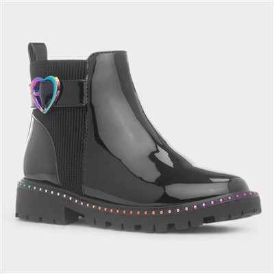 Lara Girls Black Patent Iridescent Boot