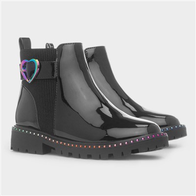 Lara Girls Black Patent Iridescent Boot