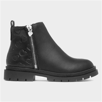 Carla Girls Black Heart Ankle Boot