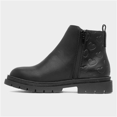 Carla Girls Black Heart Ankle Boot