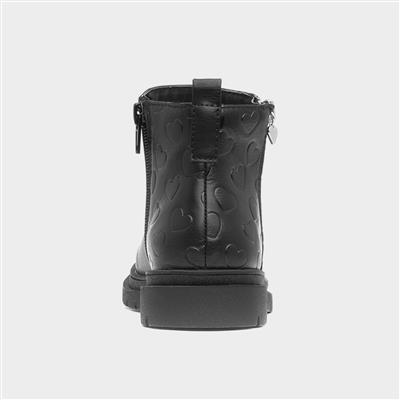 Carla Girls Black Heart Ankle Boot