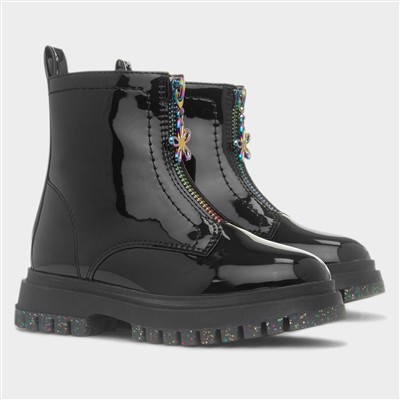 Cora Girls Black Patent Ankle Boot