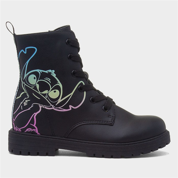 Kids Black Zip Up Lace Up Ankle Boot