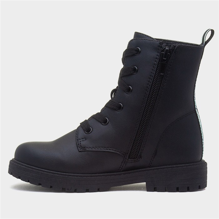 Kids Black Zip Up Lace Up Ankle Boot