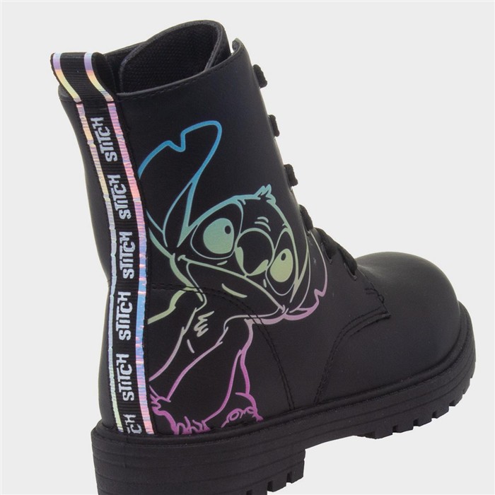 Kids Black Zip Up Lace Up Ankle Boot