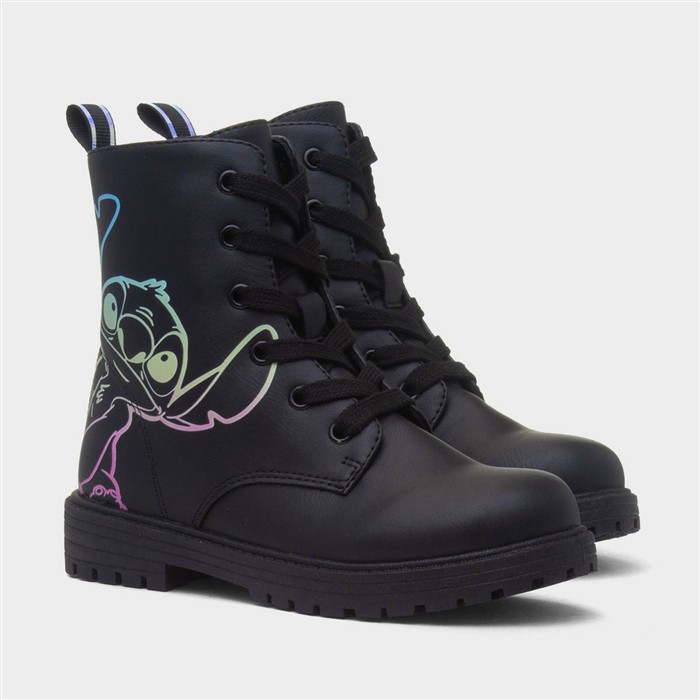 Kids Black Zip Up Lace Up Ankle Boot